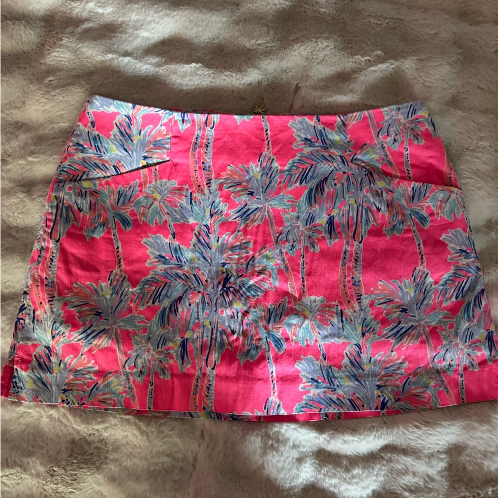 Lilly Pulitzer Pink and Blue Palm Tree Patterned Callahan Skirt Skort Women’s 12